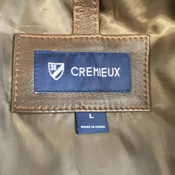 Cremieux Lambskin Jacket Mens Large Brown Bomber Flight Zip Bib Double Collar - Picture 2 of 16